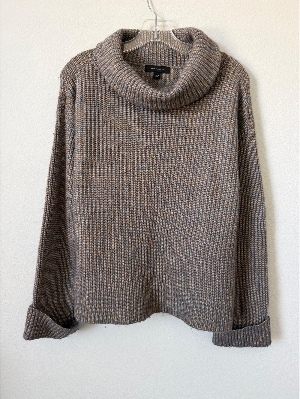 Ann Taylor Long Sleeve Cowl Neck Multicolor Mélange Ribbed Knit Sweater Size L